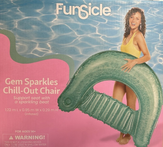 Funsicle Inflatable Float Chill Out Lounge Chair Pool Gem Sparkles Drink Holder
