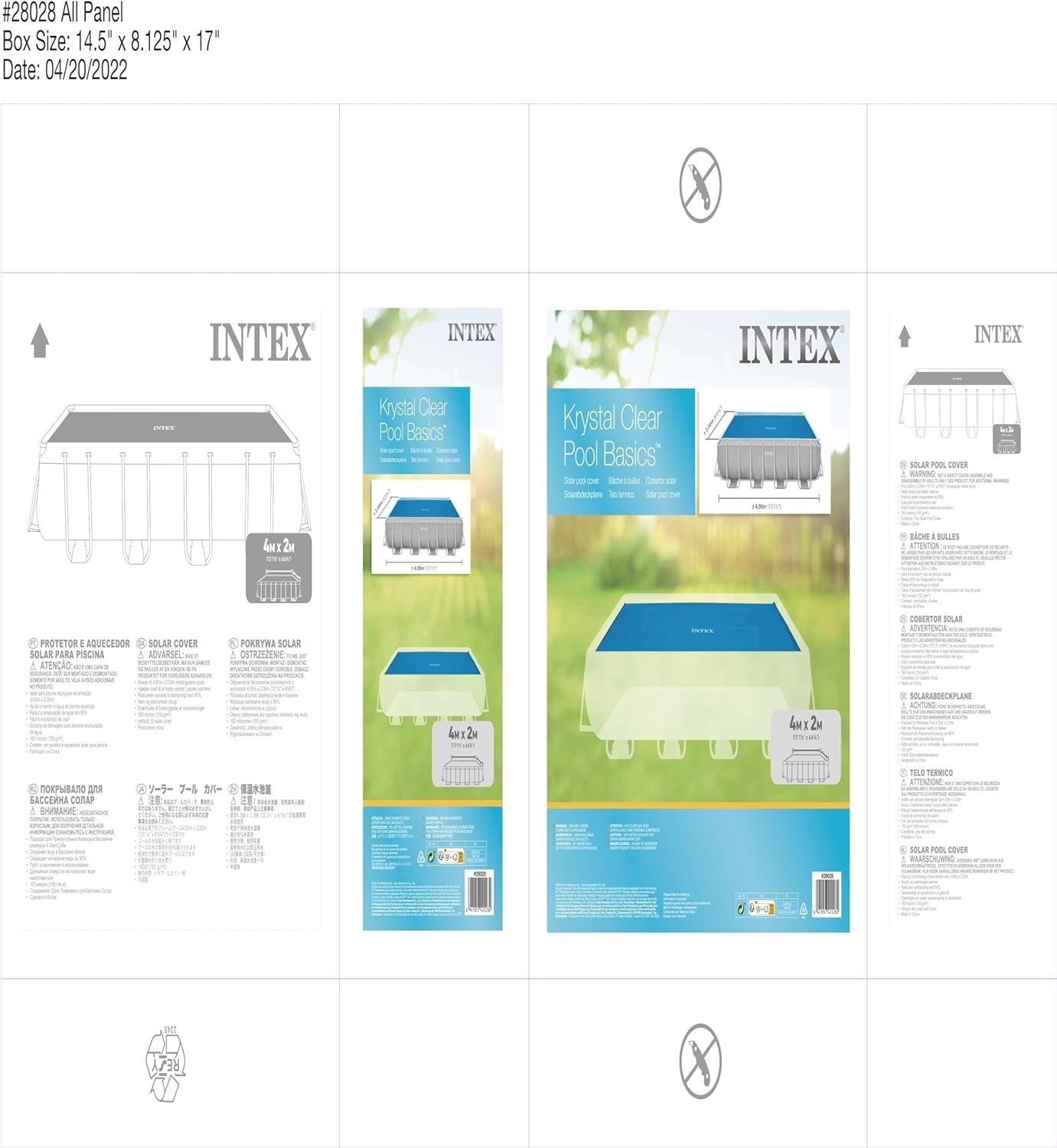 Intex Solar Pool Cover Above Ground Swimming Pool Rectangle Protector 4M X 2M