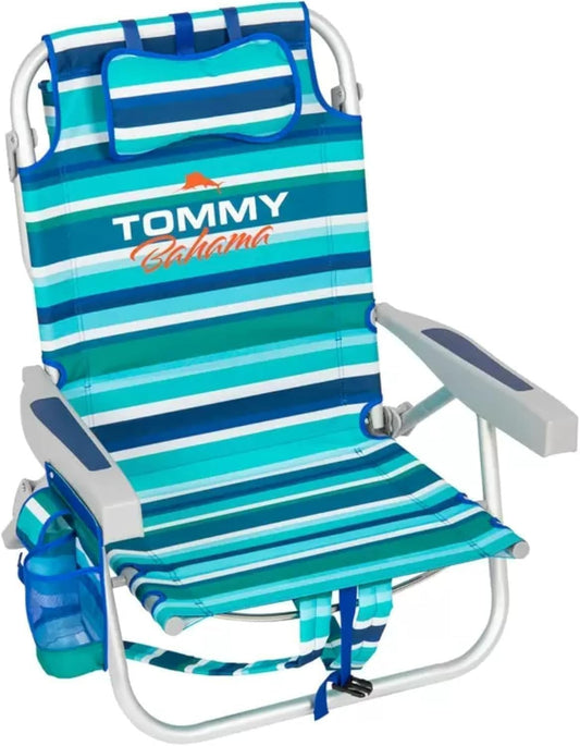 Tommy Bahama Beach Chair Backpack Folding Low Seat Lounge Summer Camping Blue