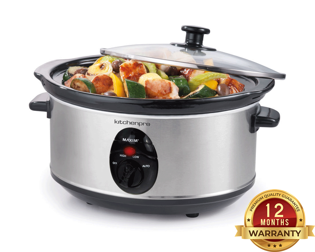 Maxim Kitchenpro Slow Cooker Stainless Steel Ceramic Bowl Pot Glass Lid 3.5L