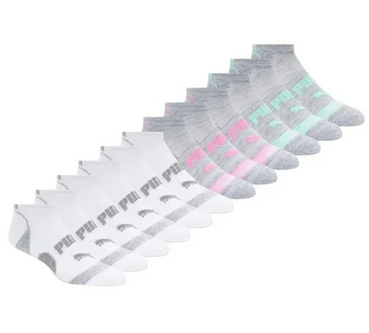 Puma Women's Repreve Athletic Sock Low Cut Sport Socks Size 9-11 White 12 Pairs
