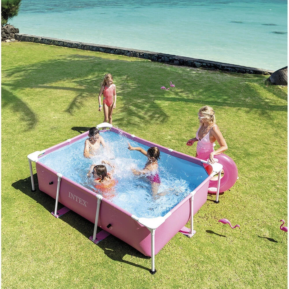 Intex Rectangular Pink Frame Above Ground Swimming Pool Outdoor Garden 2.2x1.5m