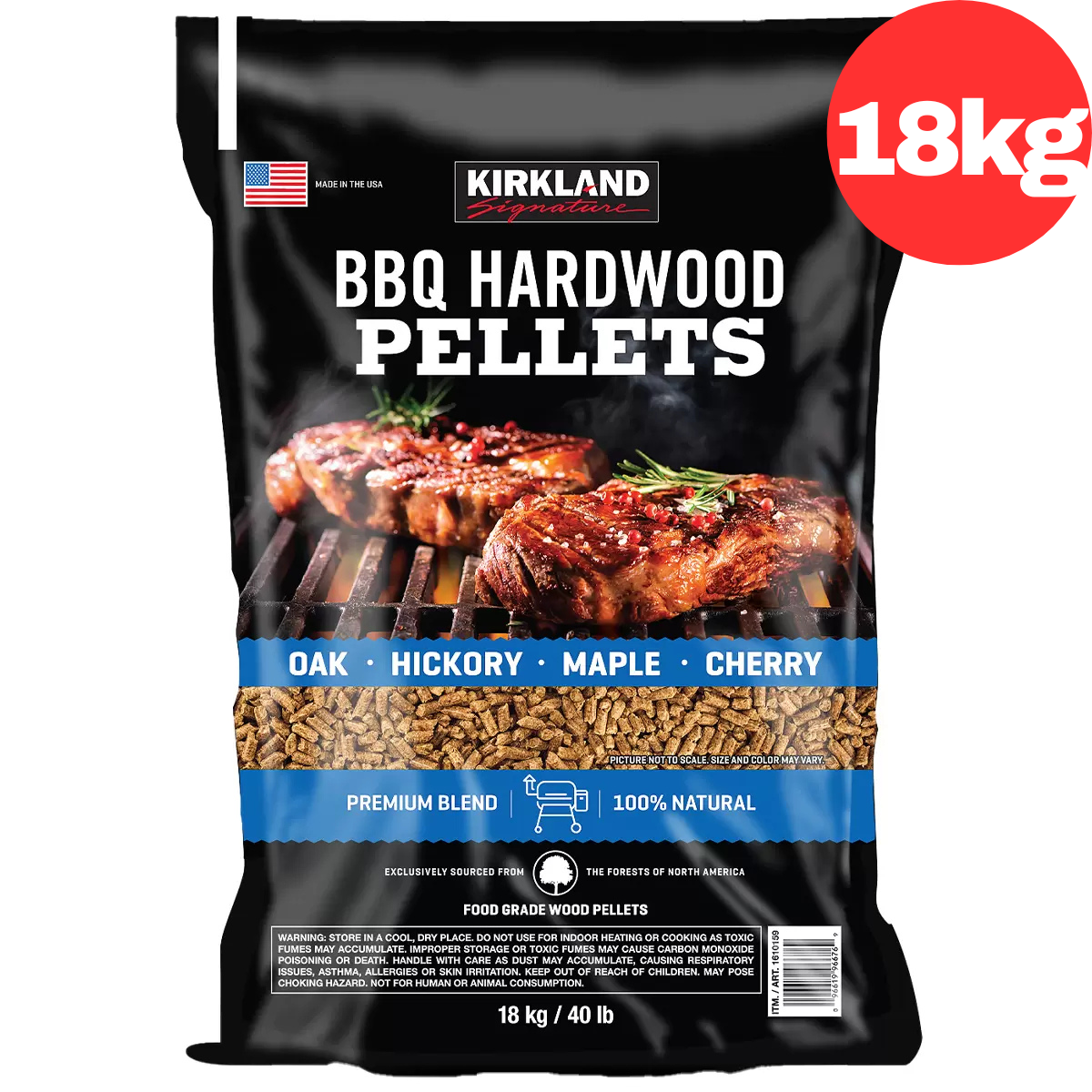 Kirkland Signature Premium BBQ Hardwood Pellets All Natural Hickory Smoker 18kg