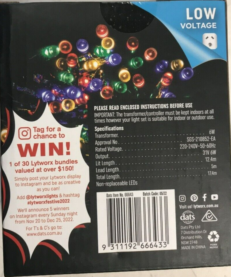 Lytworx Christmas Lights 250 Multicolour LED Buds Fairy String Decoration 12.4m
