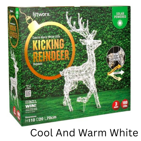 Lytworx Kicking Reindeer Statue Cool And Warm White Solar 110cm x 70cm 160 LED