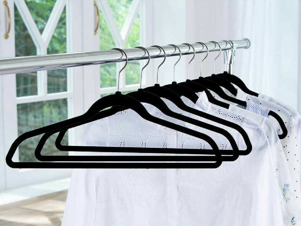 50 Coat Hangers Black Velvet Bulk Cloth Hanger Non Slip Ultra Thin