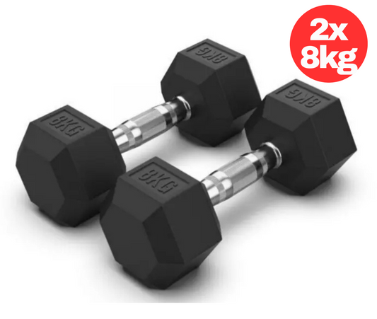 8KG Rubber Hex Dumbbell Fitness Home Gym Exercise Strength Weight Set Pair