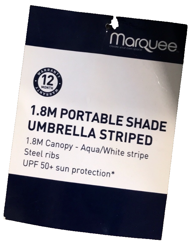 Marquee Beach Umbrella 1.8m Weather Resistant Canopy Sun Shade Aqua Stripe