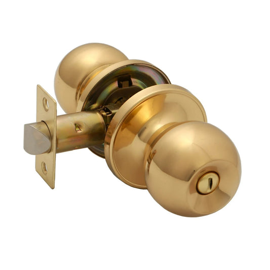 Ikonic Ruby Privacy Door Knob Handle Set  for Bedroom Polished Brass Finish