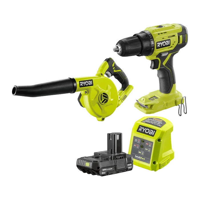Ryobi ONE+ 18V 2 Piece Drill And Blower Kit 2.0Ah Battery Charger Kit Cordless