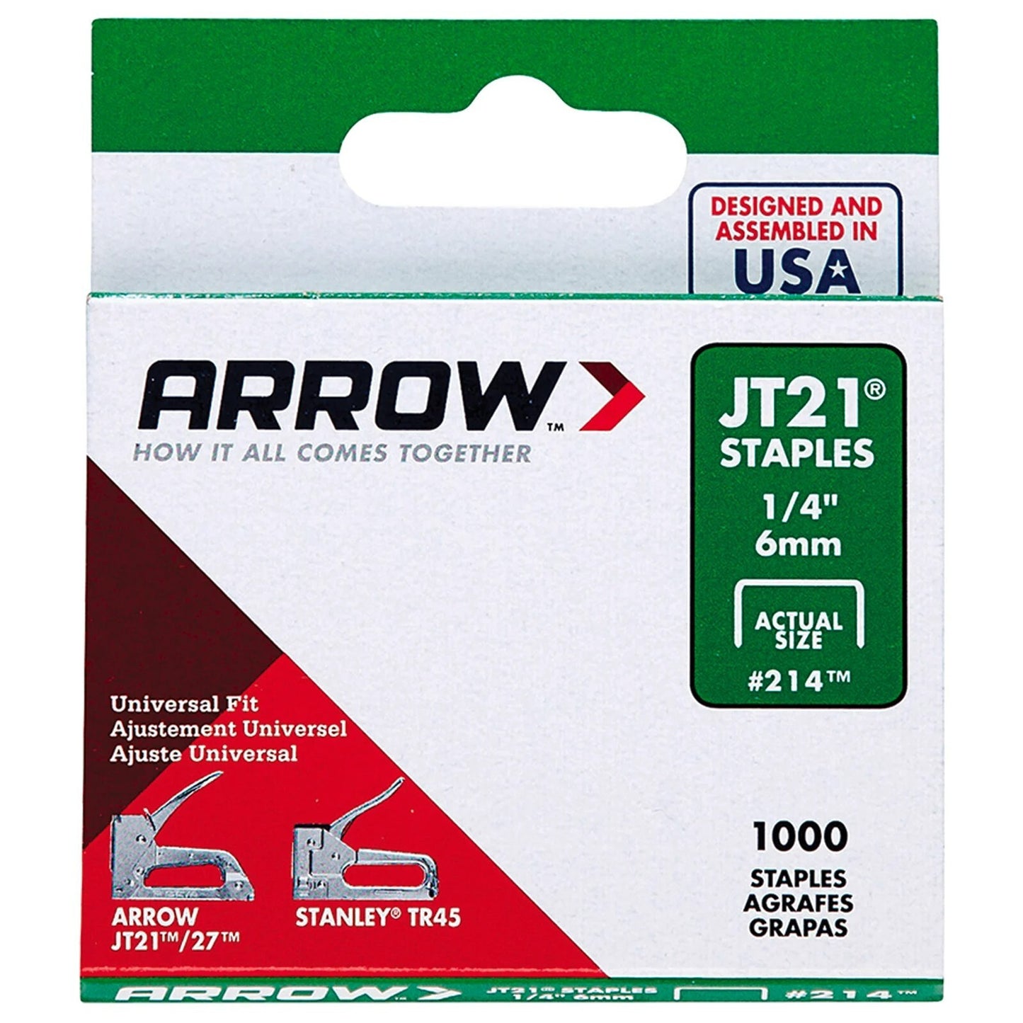 Arrow 6mm JT21 Staple Gun Staples Universal Fit Flat Crown for 1000 Pack