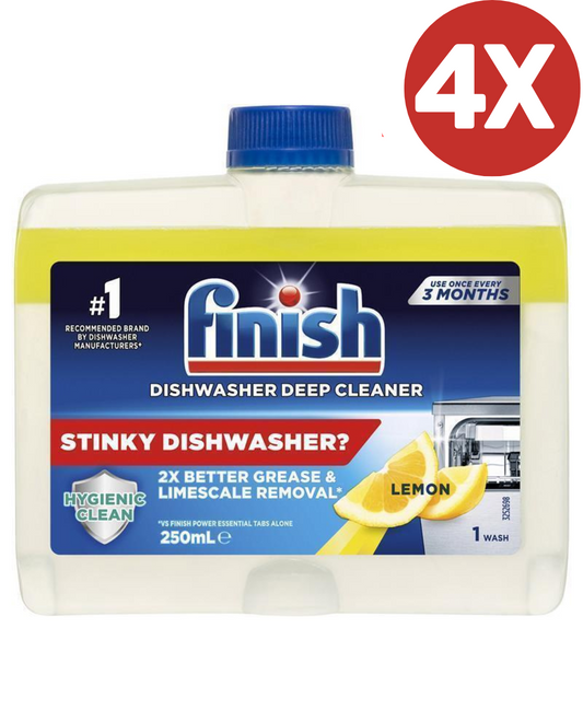 4x Finish Dishwasher Machine Cleaner Grease Limescale Remover Lemon 250mL