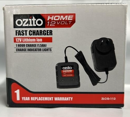 Ozito Home Battery Charger Fast Charging 12V Lithium Ion Range 1.5Ah Compact