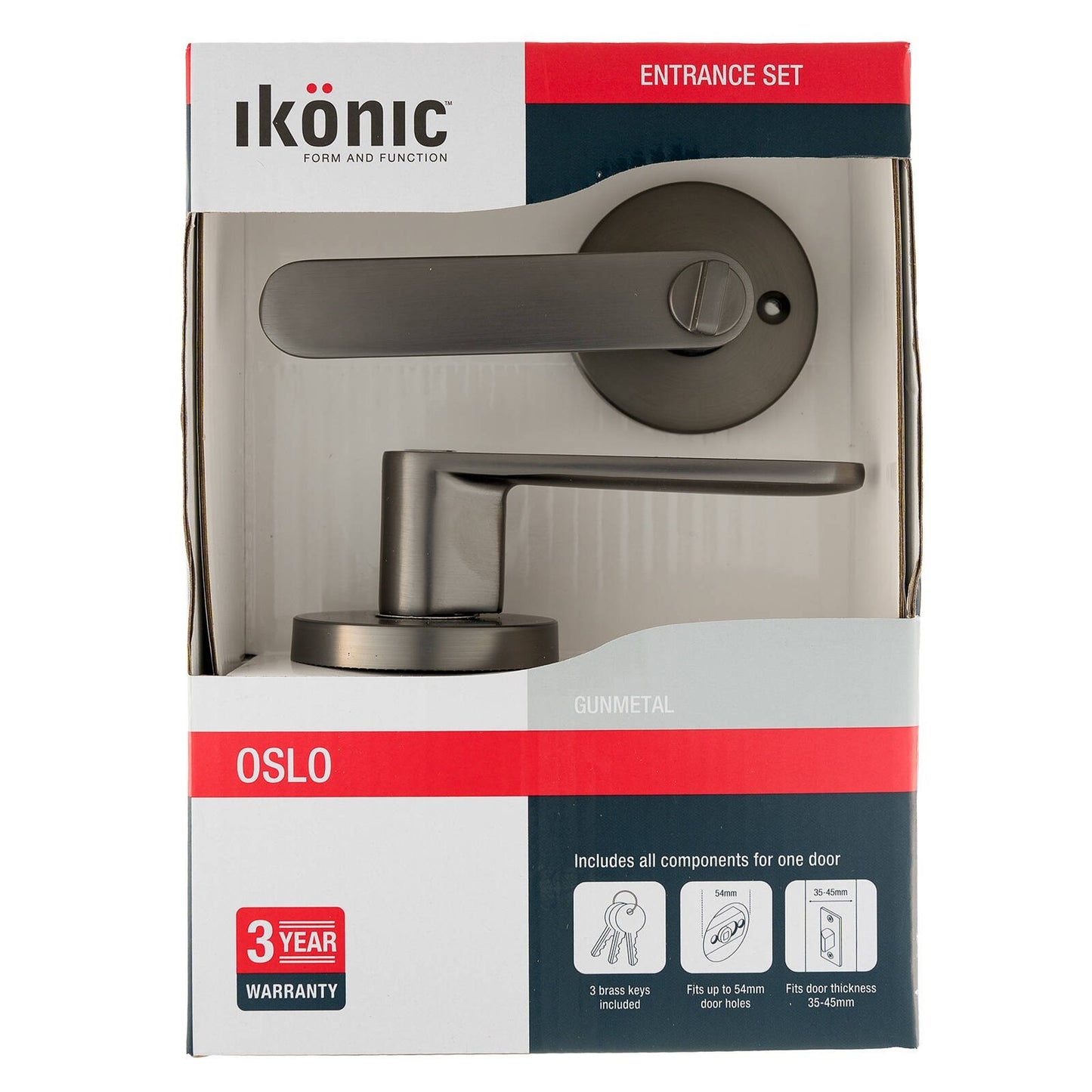 Ikonic Oslo Entrance Lever Set Door Lock Keys Gunmetal Handle Entry Passage