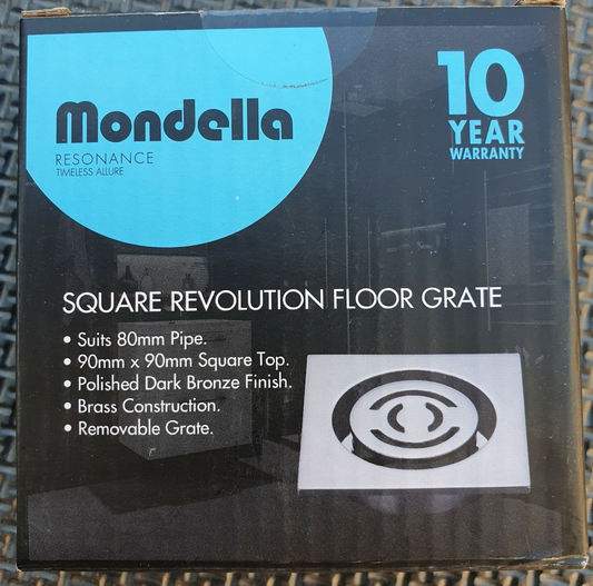Mondella Square Revolution Floor Grate Suits 80mm Pipe Chrome Plated Bronze