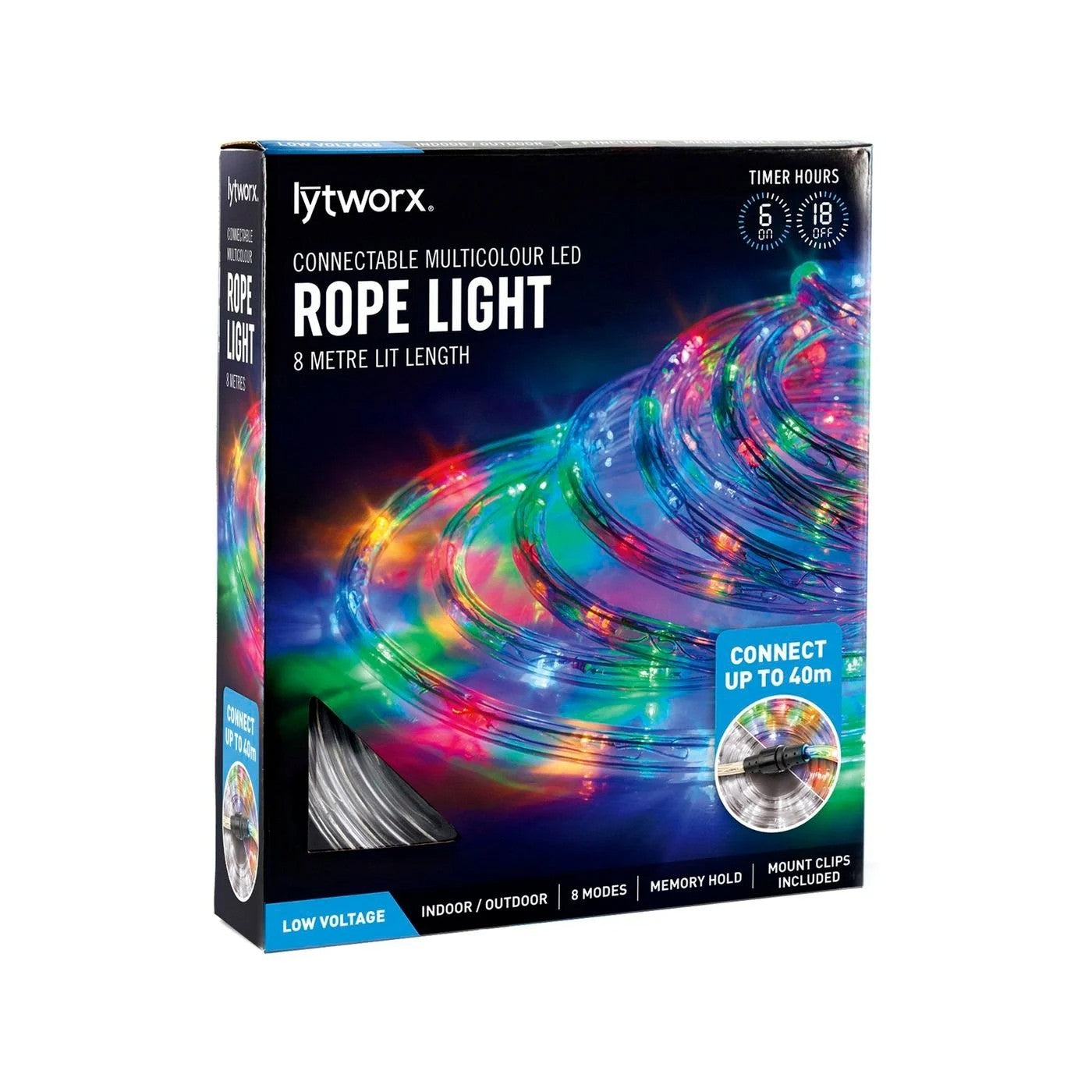 Lytworx Christmas Rope Light LED 8m Multicolour Connectable With Timer Decor