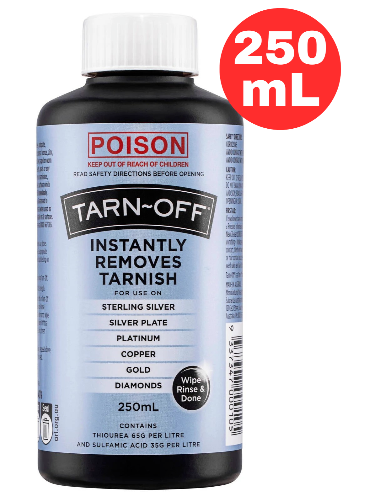 Tarn Off 250ml Metal Polish Metalware Cleaner Silver Gold Liquid Tarnish Remover