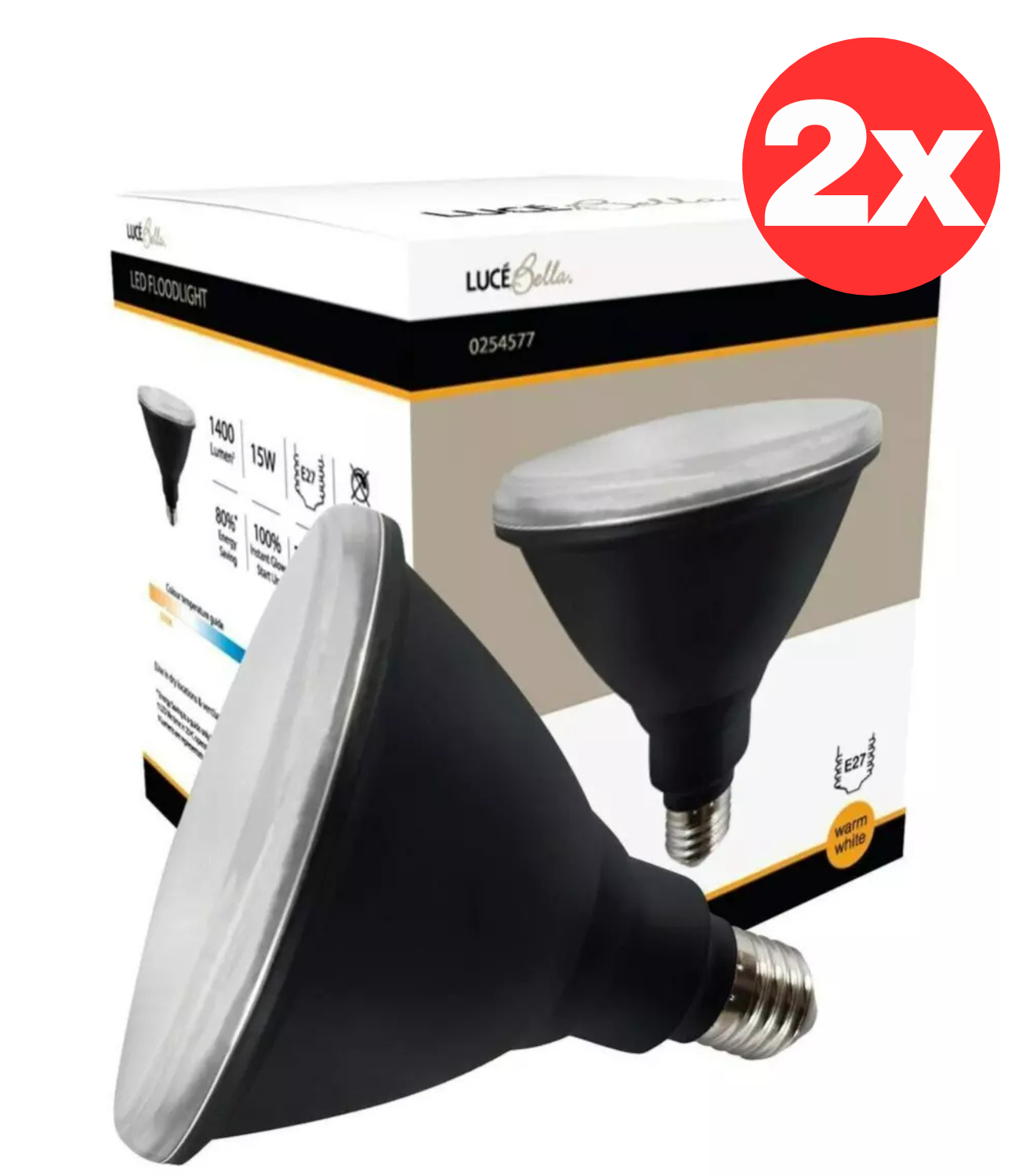 2x Luce Bella LED Floodlight  Globe Bulb Light PAR38 E27 1400lm Warm White 15W