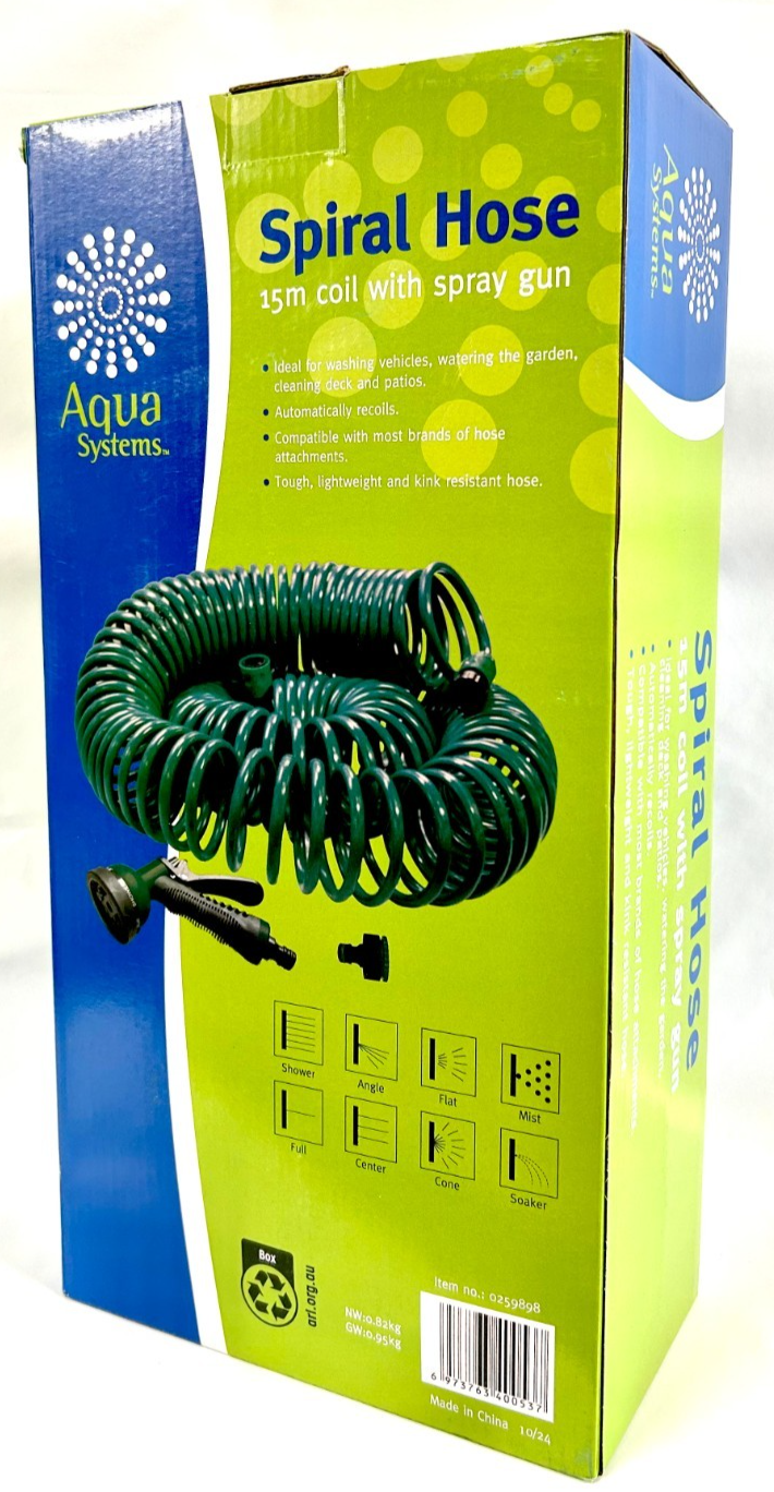 Aqua 15m Spiral Coil Hose Systems with Spray Gun Watering Equipment