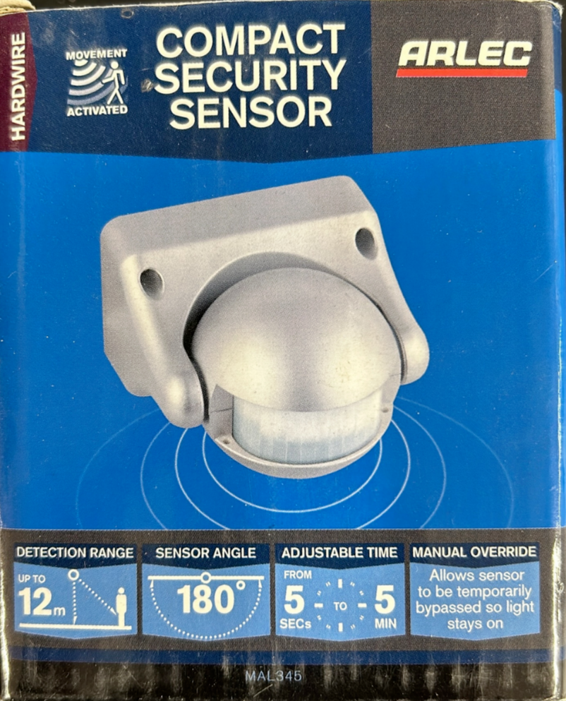 Arlec Movement Activated Security Sensor Light Hardwire Outdoor 12m Range