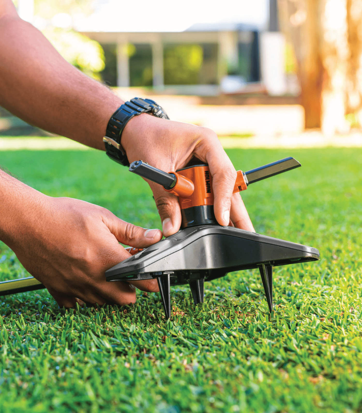 Holman Sprinkler Spikes  3 Arm Base Retractable Garden Lawn Patio Water Sprayer