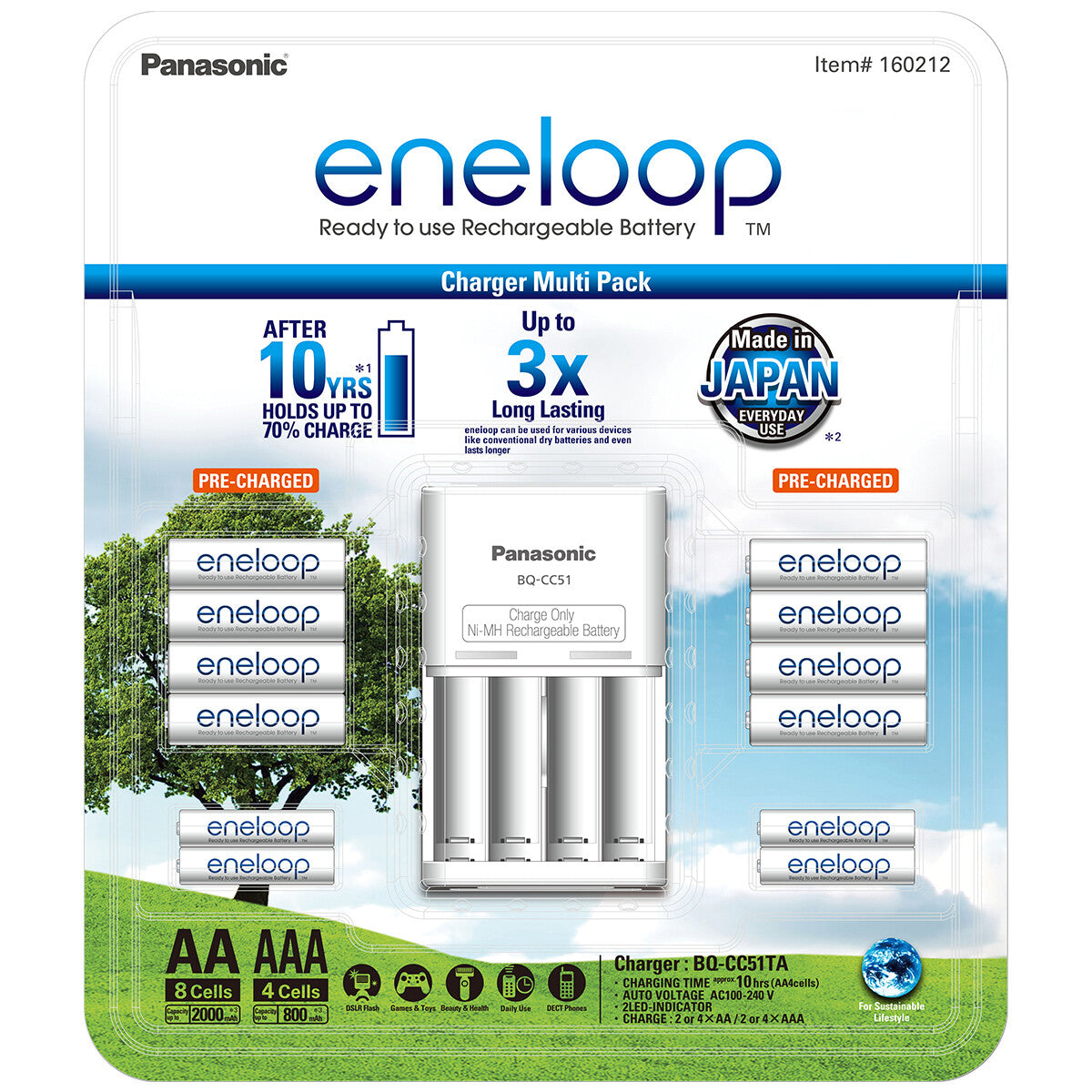 Panasonic Rechargeable Eneloop Batteries NiMH 8 AA 4 AAA + Battery Charger NEW