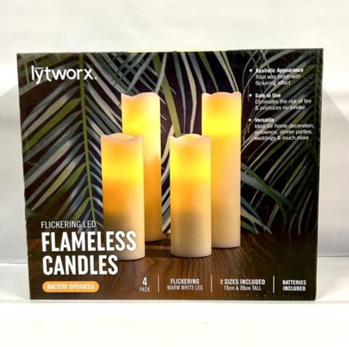 Lytworx Flameless Candles Flickering LED Light Battery Operated Warm White 4 Pac