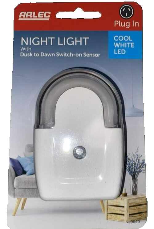 Arlec 240V White N Shaped Auto Sensor LED Night Light Dusk to Dawn Nightlight