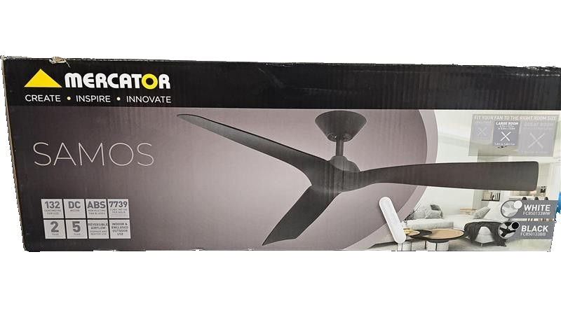 Mercator Samos 132cm Ceiling Fan 52" 3 ABS Blade AC Wall Control Black