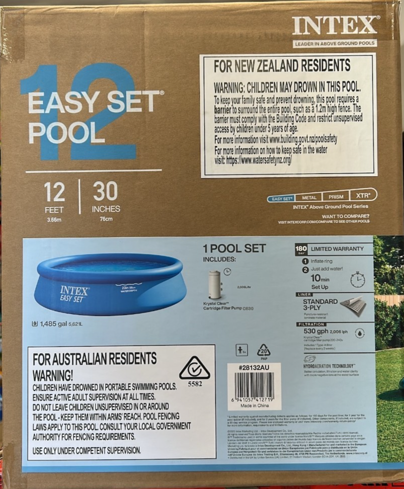 Intex Easy Set Above Ground Swimming Pool 12ft with Filter Pump 3.66m x 76cm