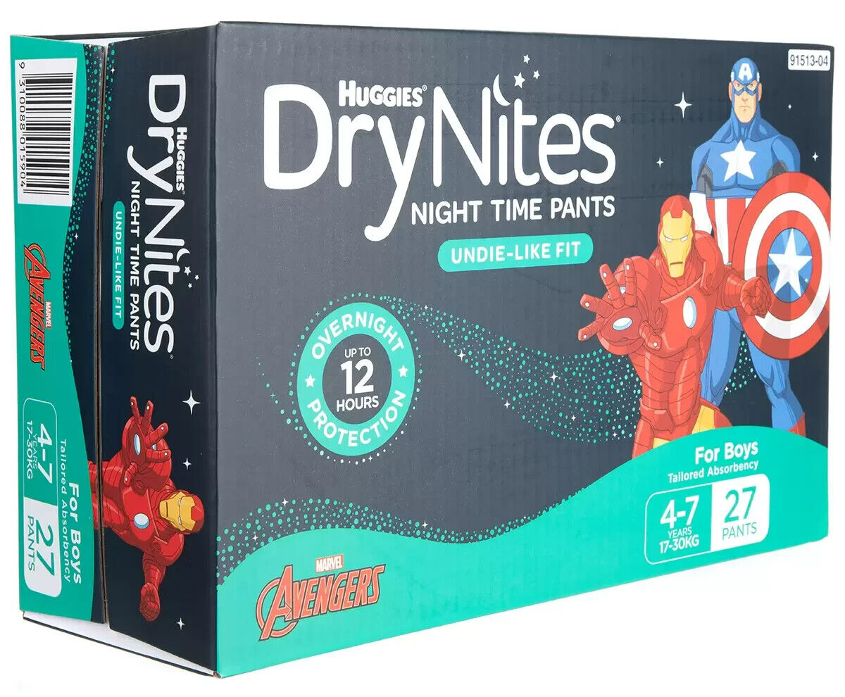 Huggies DryNites Boys Night Time Pants Nappies 2 x 27 Disposable Pant 4-7 Years