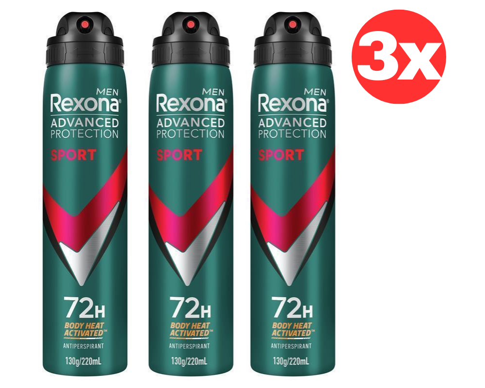 3x Rexona Men Deodorant Spray Men 72H Advanced Protection  Antiperspirant 220ml