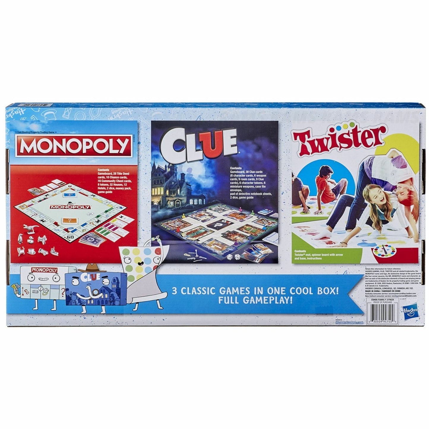 Hasbro Classic 3x Family Game Set Monopoly Clue And Twister Board Game Kids