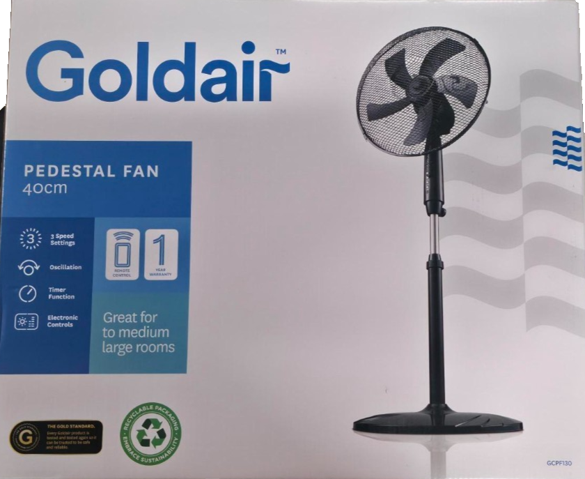 Goldair 40cm Pedestal Fan w/ Remote Control Tilt Adjustable Oscillating 5 Blades