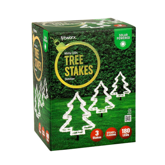 Lytworx Tree Stakes White LED Lights Solar Powered Garden Xmas Decoration 3 Pack