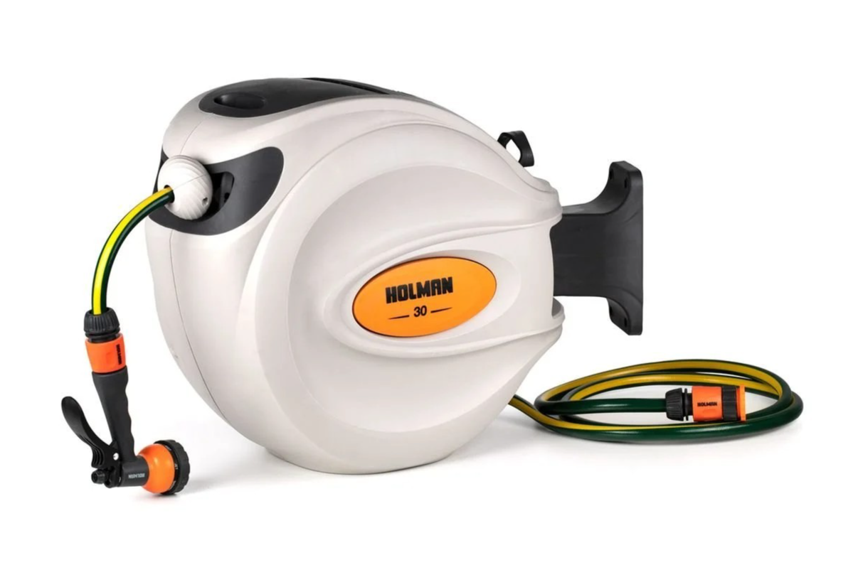 Holman 30m Hose Reel Retractable Spray Gun Auto Rewind Garden Carwash Wall Mount