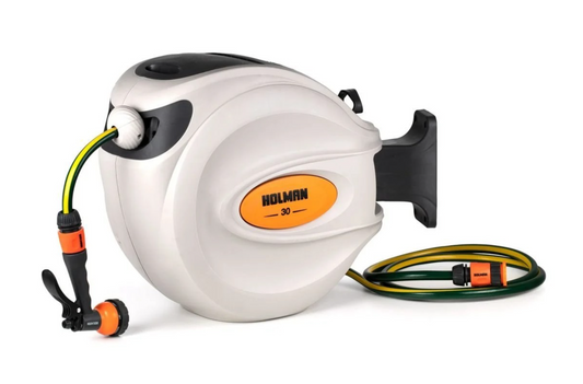 Holman 30m Hose Reel Retractable Spray Gun Auto Rewind Garden Carwash Wall Mount