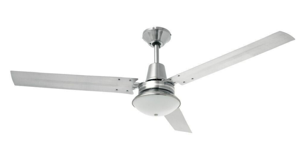 Heller Ceiling Fan with Oyster Light 3 Blade Brushed Stainless Steel 1200mm 240V