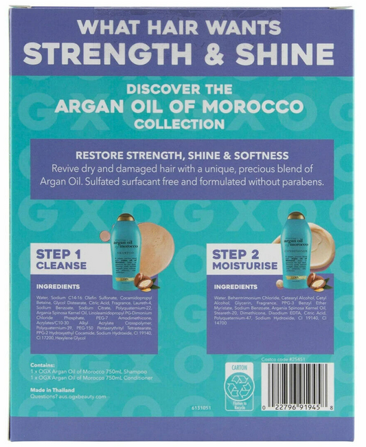 OGX Argan Oil Shampoo Conditioner Hair Care Set Strength & Shine 2 x 750mL