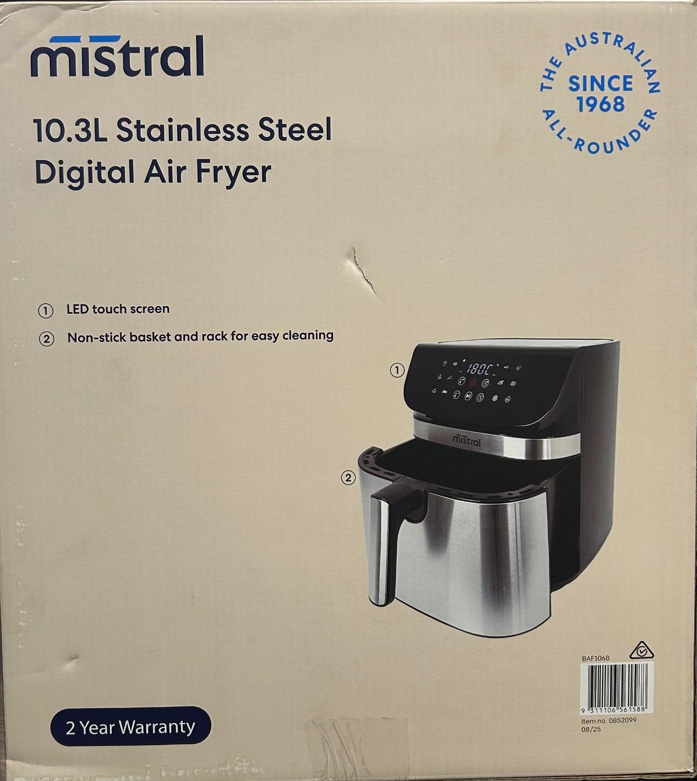 Mistral 10.3L Digital Air Fryer Multifunctional Non Stick Tray Stainless Steel