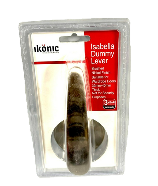 Ikonic Isabella Dummy Door Knob Lever Lock Handle Set Brushed Nickel Finish