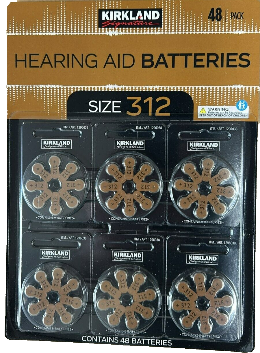 2x Kirkland Signature Hearing Aid Batteries Size 312 1.4V Battery Pack 96 Bulk
