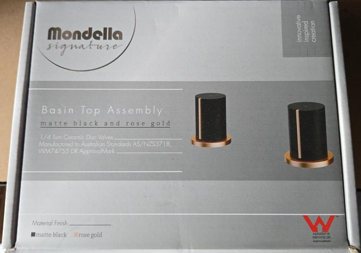 Mondella Signature Basin Top Assembly Matte Black Rose Gold Turn Ceramic WELS