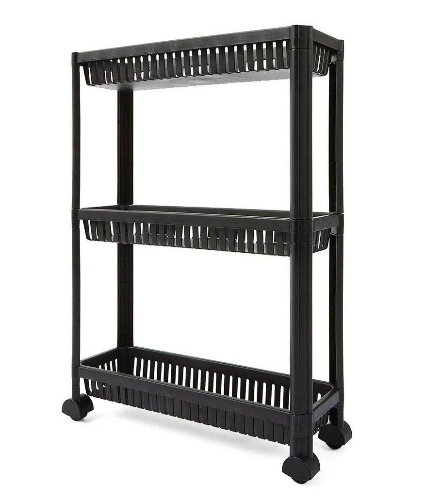 3 Tier Trolley on Wheels Kitchen Storage Cart Slim Bathroom Laundry Storage Rack