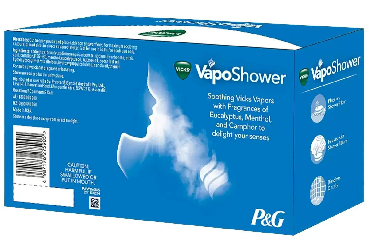 Vicks Vapors Tablets  VapoShower Soothing Infuses with Shower Steam 3 x 5 Pack