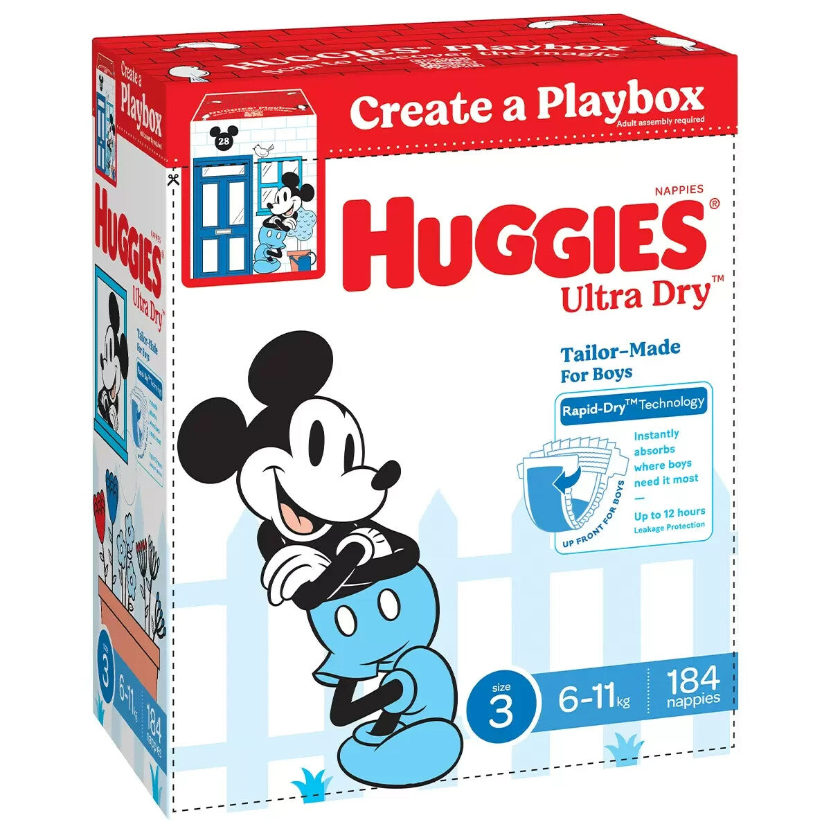 Huggies Boys' Ultra Dry Nappies Size 3 Crawler 184 Disposable Diapers 6-11kg