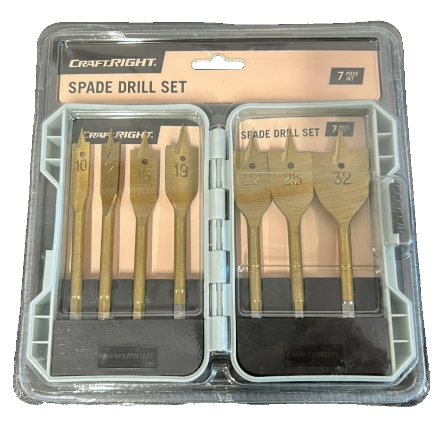 Craftright Spade Drill Set Flat Woodworking 10 to 32 mm Drilling Bits 7 Piece