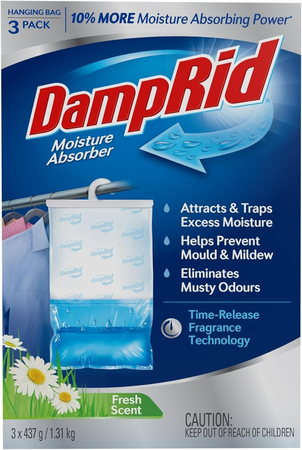 DampRid Hanging Moisture Absorber Bag  Fresh Scent Odour Eliminator 3 x 437g