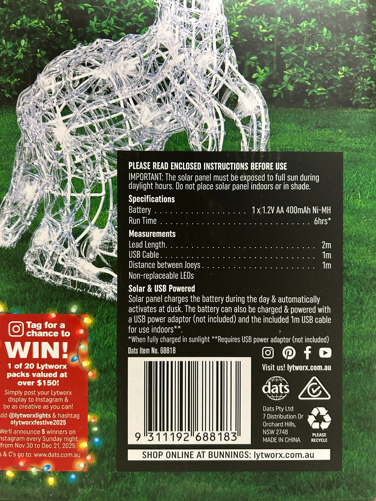 Lytworx Twin Joeys Kangaroo Christmas Decoration Solar White 30 LEDs per joey