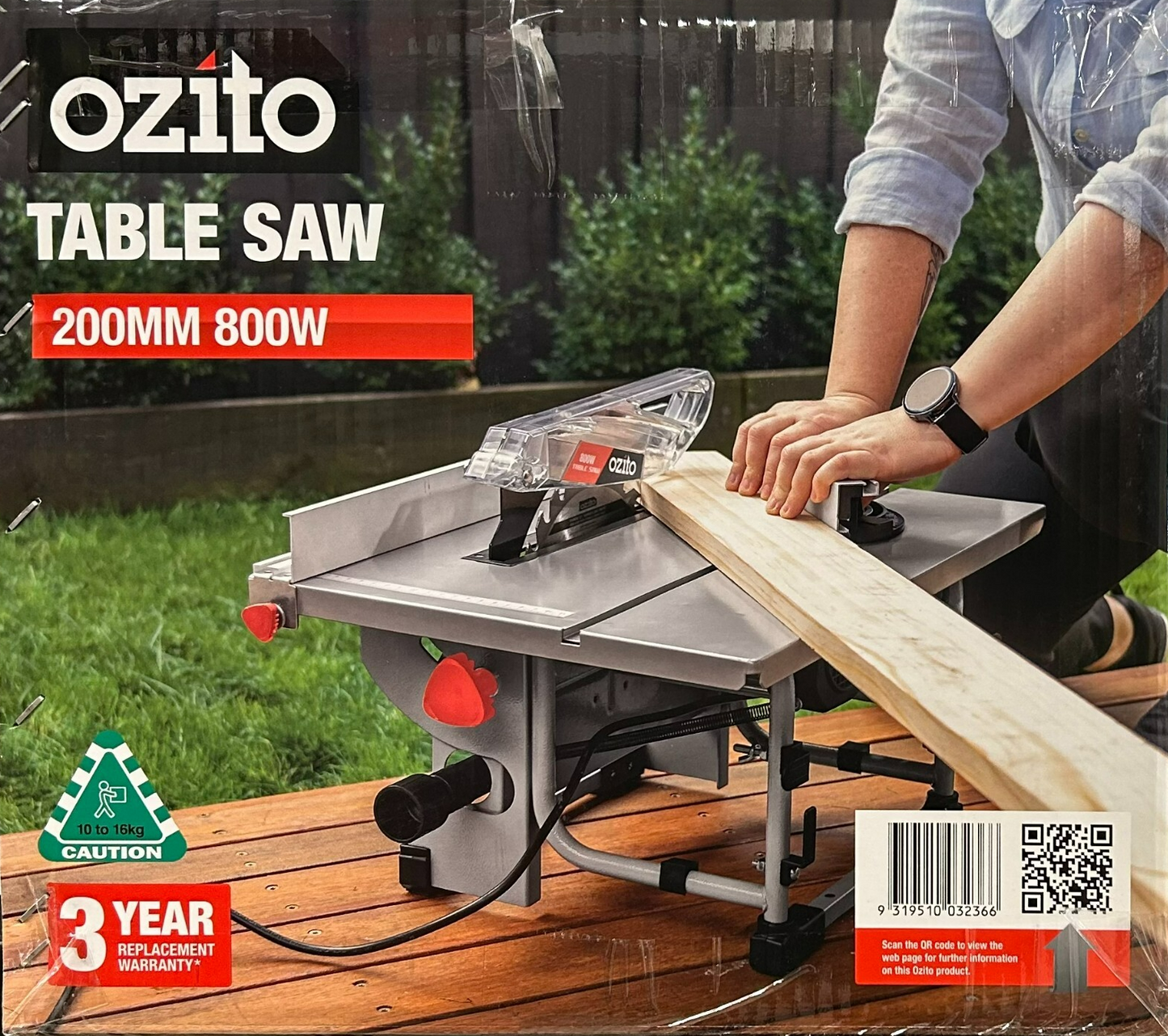 Ozito Table Saw 200mm Corded Electric Wood Cutter Motor Bevel Adjustment 800W